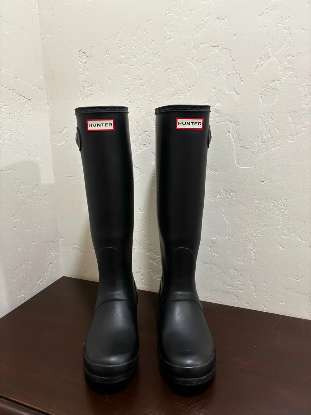 Hunter Black Tall Gloss Rain Boots with Logo